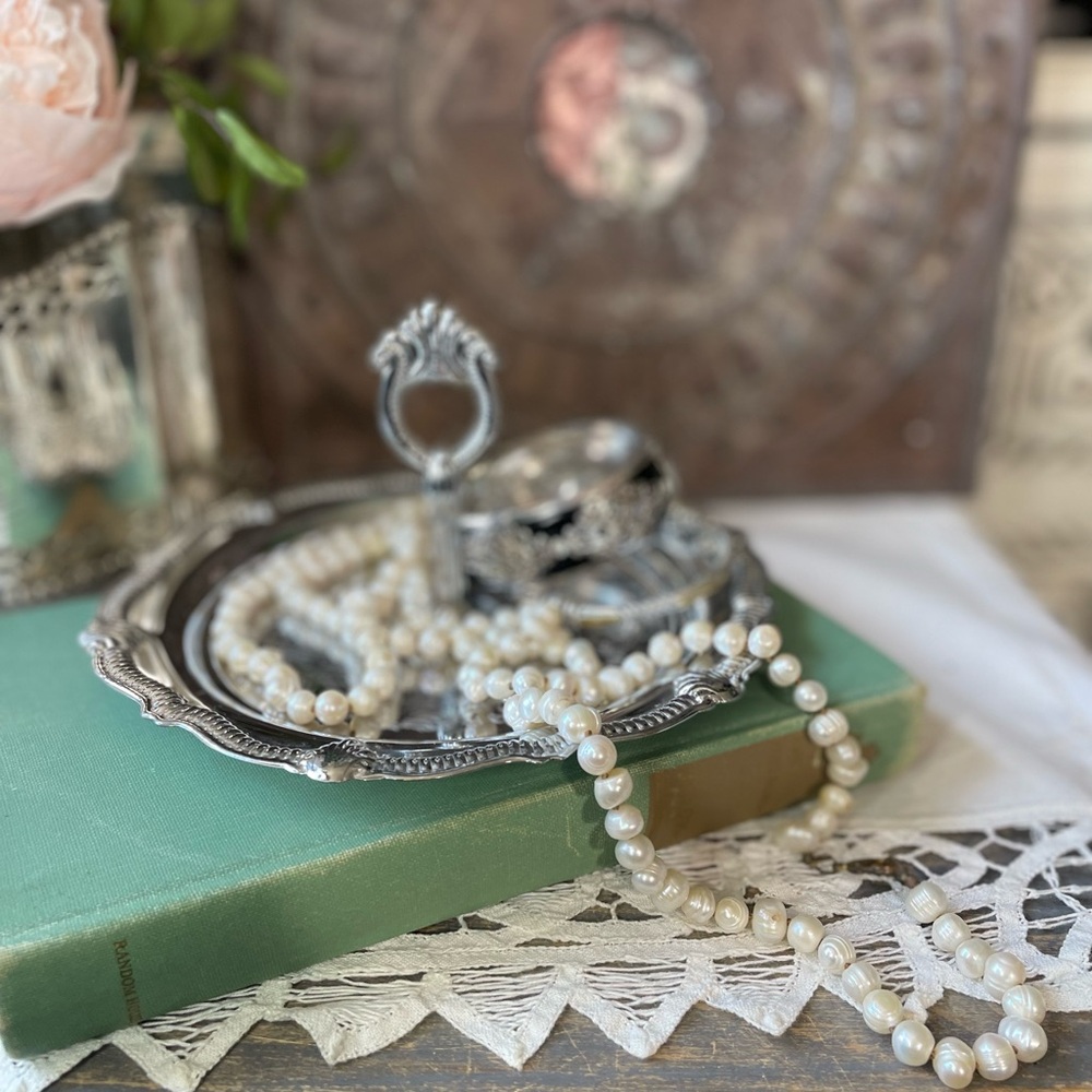 Silver seashell scallop tray trinket jewelry dish coastal decor
